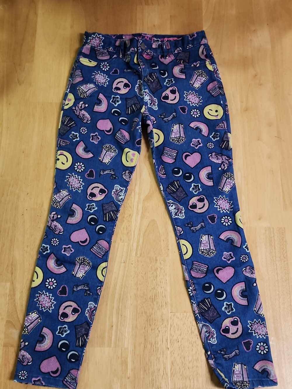 The Children’s Place Girls Emoji Graffiti Denim Jeggings Blue Size 14 EUC